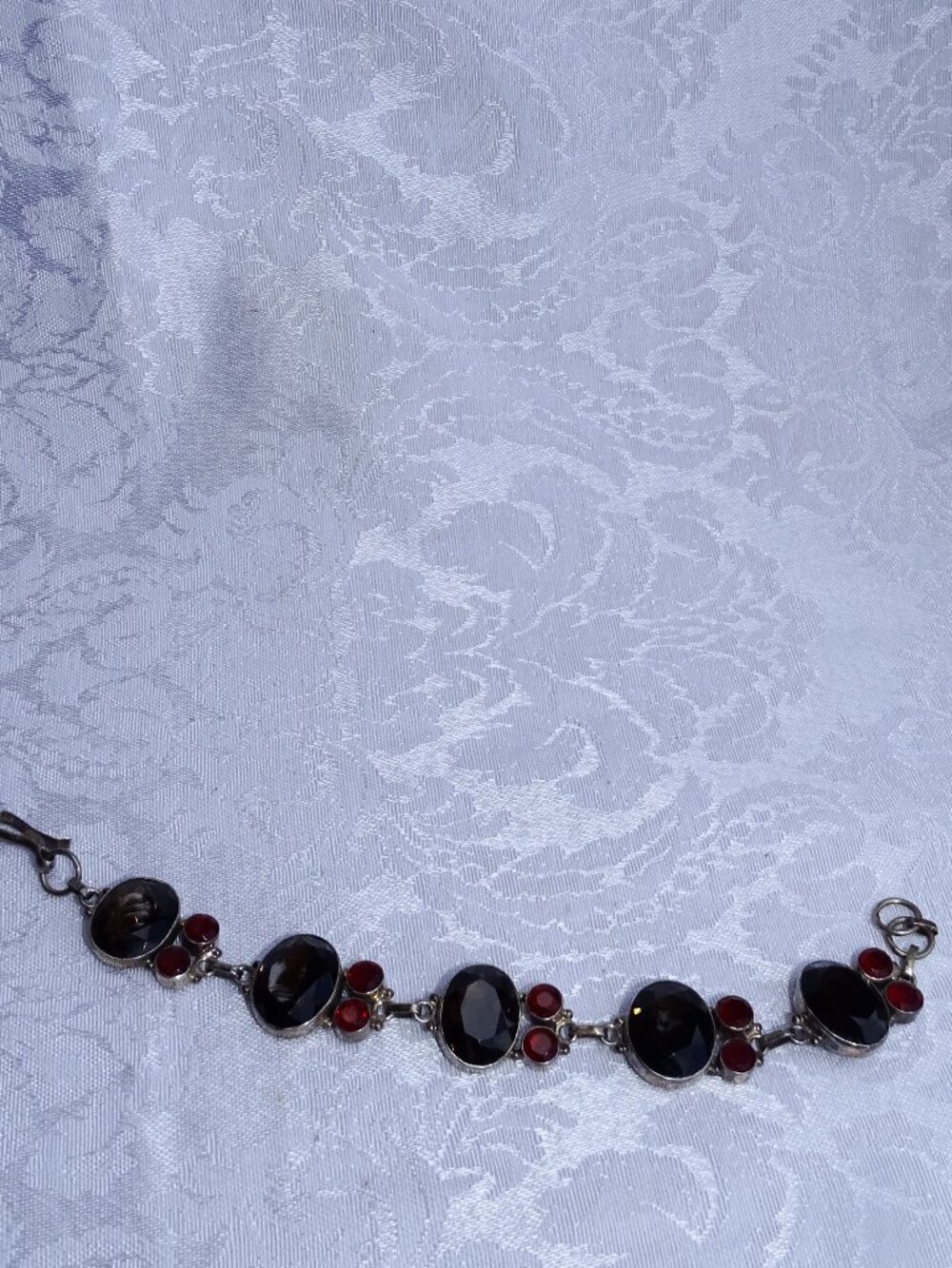 925 Sterling Silver Bracelet with Red and Topaz Colored Stones 7-71/2"
